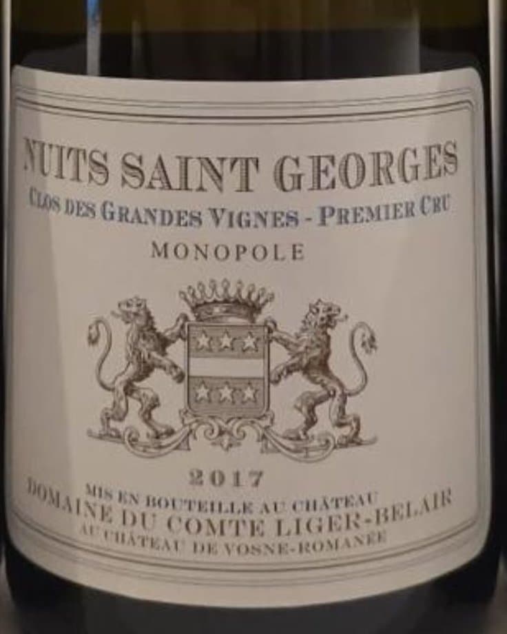 Rótulo do Nuits-Saint-Georges Clos des Grandes Vignes 2017 do Domaine du Comte Liger-Belair